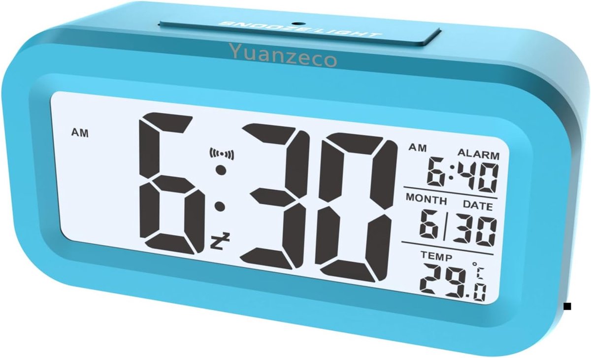Digitale reiswekker met groot display, nachtlampje en temperatuurweergave