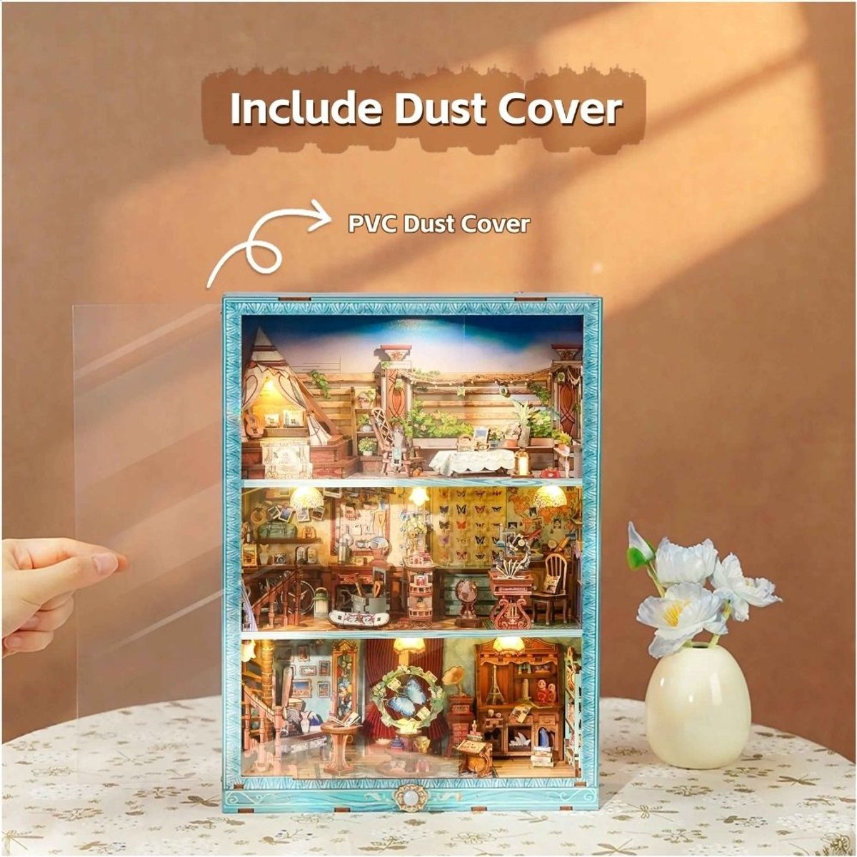 Tonecheer TQ456 Travel Collector Bouwpakket | Miniatuur huisjes pakket modelbouw voor volwassenen | Houten 3D Puzzel | Woonkamer decoratie schilderij | Bewegingssensor led lights verlichting | DIY poppenhuis display collectie — afbeelding 6
