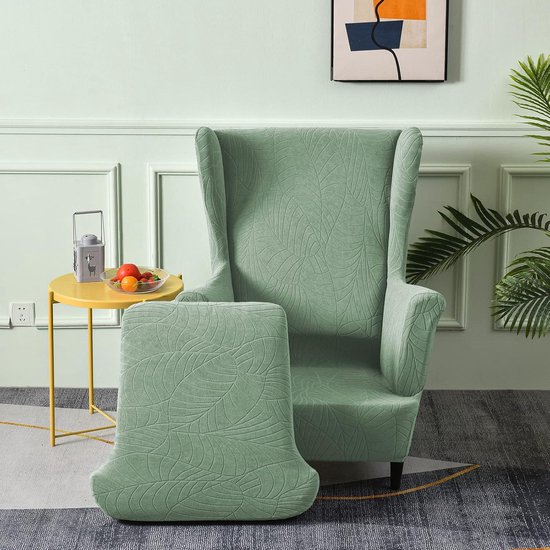 Set van 2 Stretch Wingback Stoelhoezen - 2-in-1 Ontwerp Fauteuil Protector Zacht Groen — afbeelding 4
