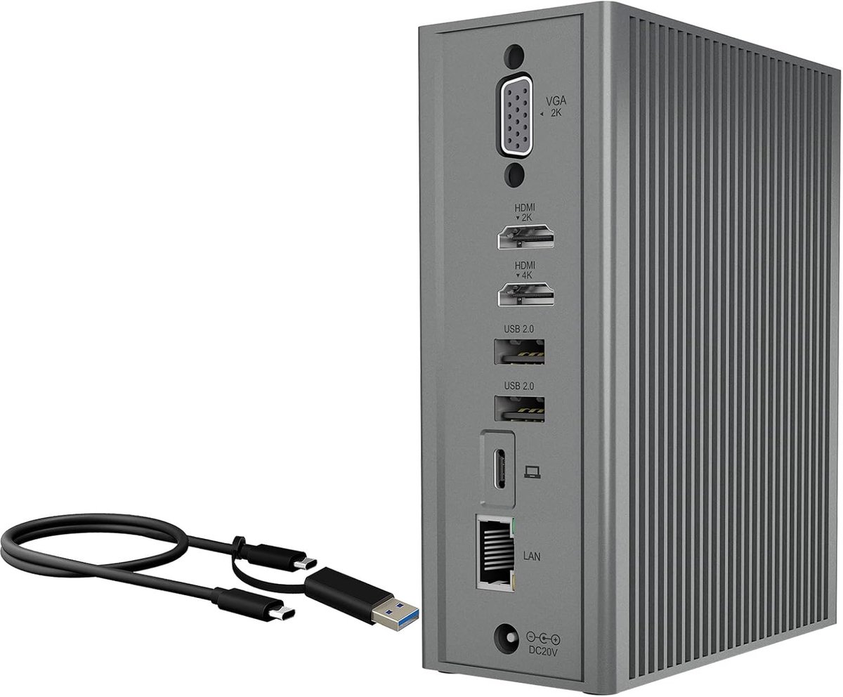 Docking Station - USB Hub Uitbreider - Meerdere Monitoren - 16 Poorten Totaal - Aluminium Behuizing - Zwart