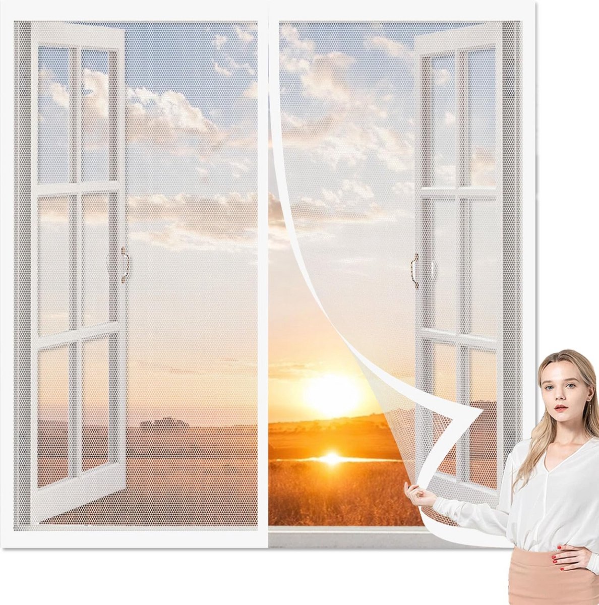 Magnetisch Hor voor Raam 106 x 145 cm Witte Vliegendeur Zonder Boren