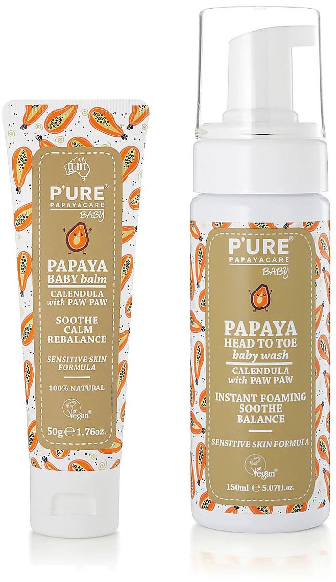 P'ure Papaya Care - Papaya Baby Balm + Papaya baby Head to Toe Wash - 2 Pak van Merkloos — afbeelding 2