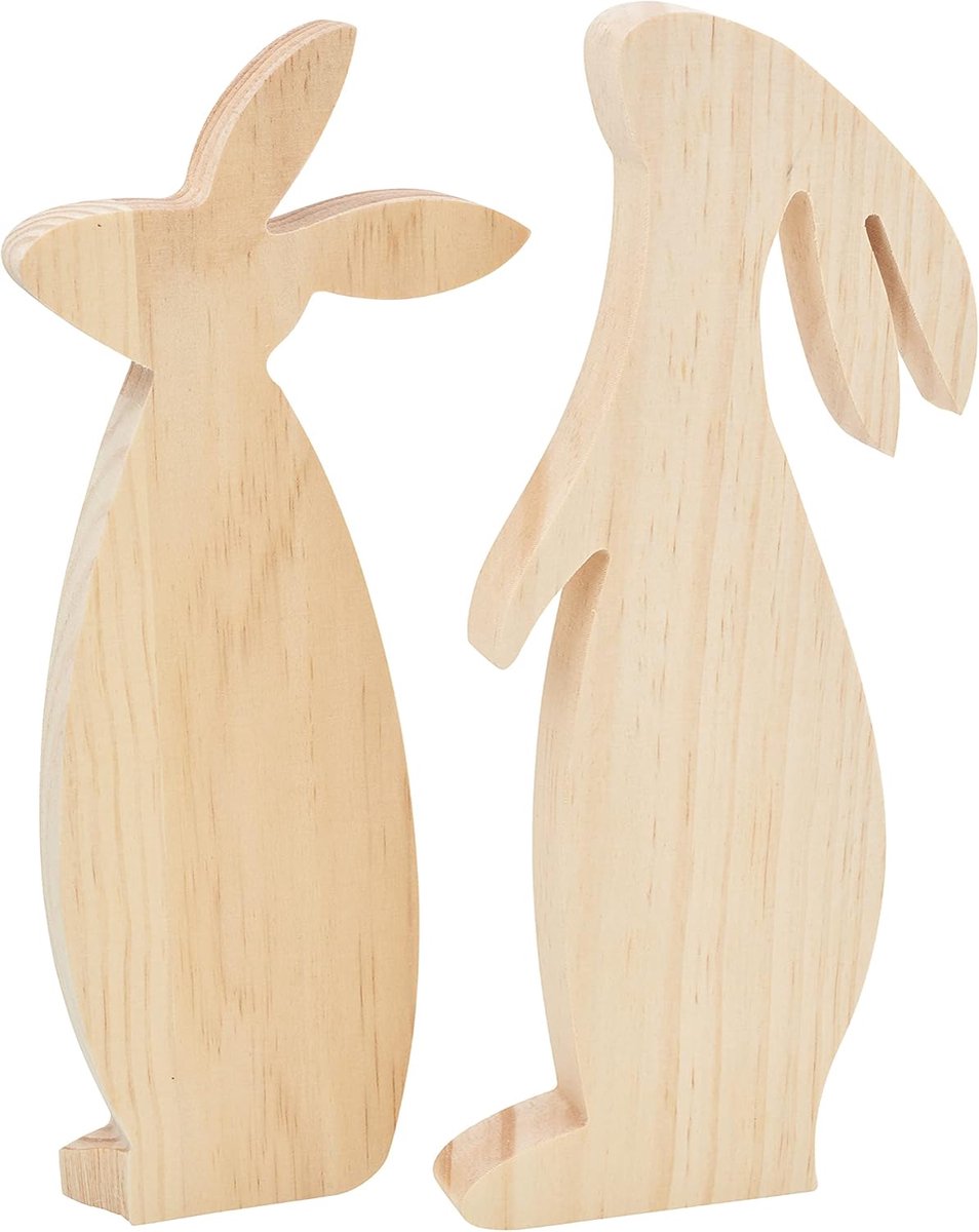 Set van 2 Houten Konijnen Decoratie, Tafeldecoratie Lente en Pasen