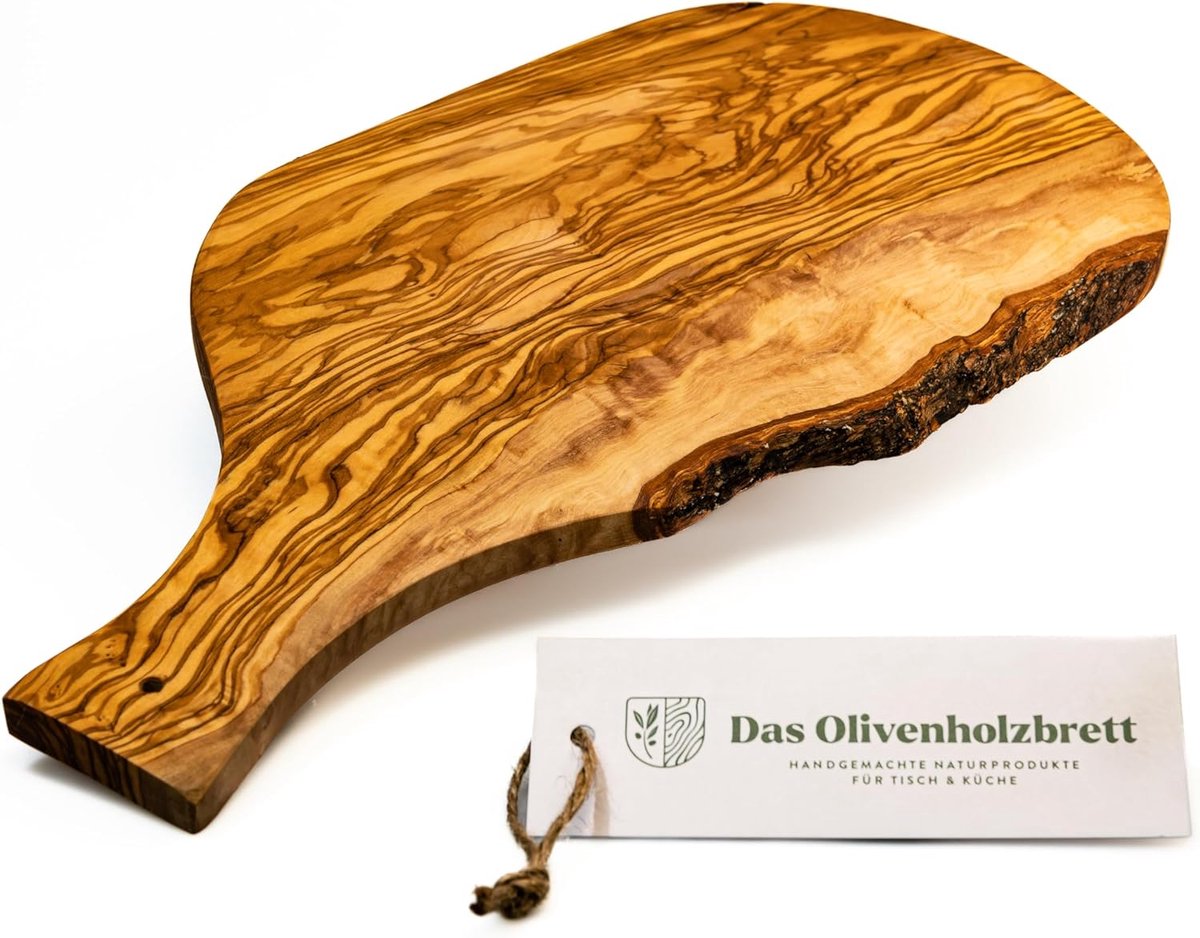 Rustieke Serveerplank en Snijplank van Olijfhout met Handvat (40 cm)