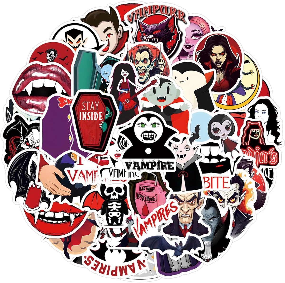 55x Coole Sticker Set: Vampier, Skateboard & Telefoonstickers voor Jongens & Tieners