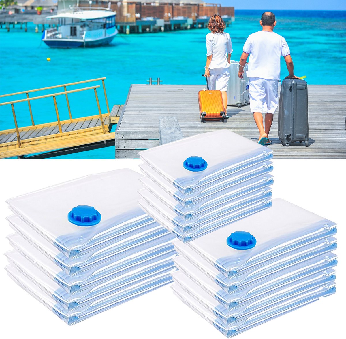 6x Vacuüm Opbergzakken 80x100cm Set - Ruimtebesparend Herbruikbaar Luchtdicht Vacuum Zakken met Stofzuiger voor Winterdekbed - Waterdicht PET+PE