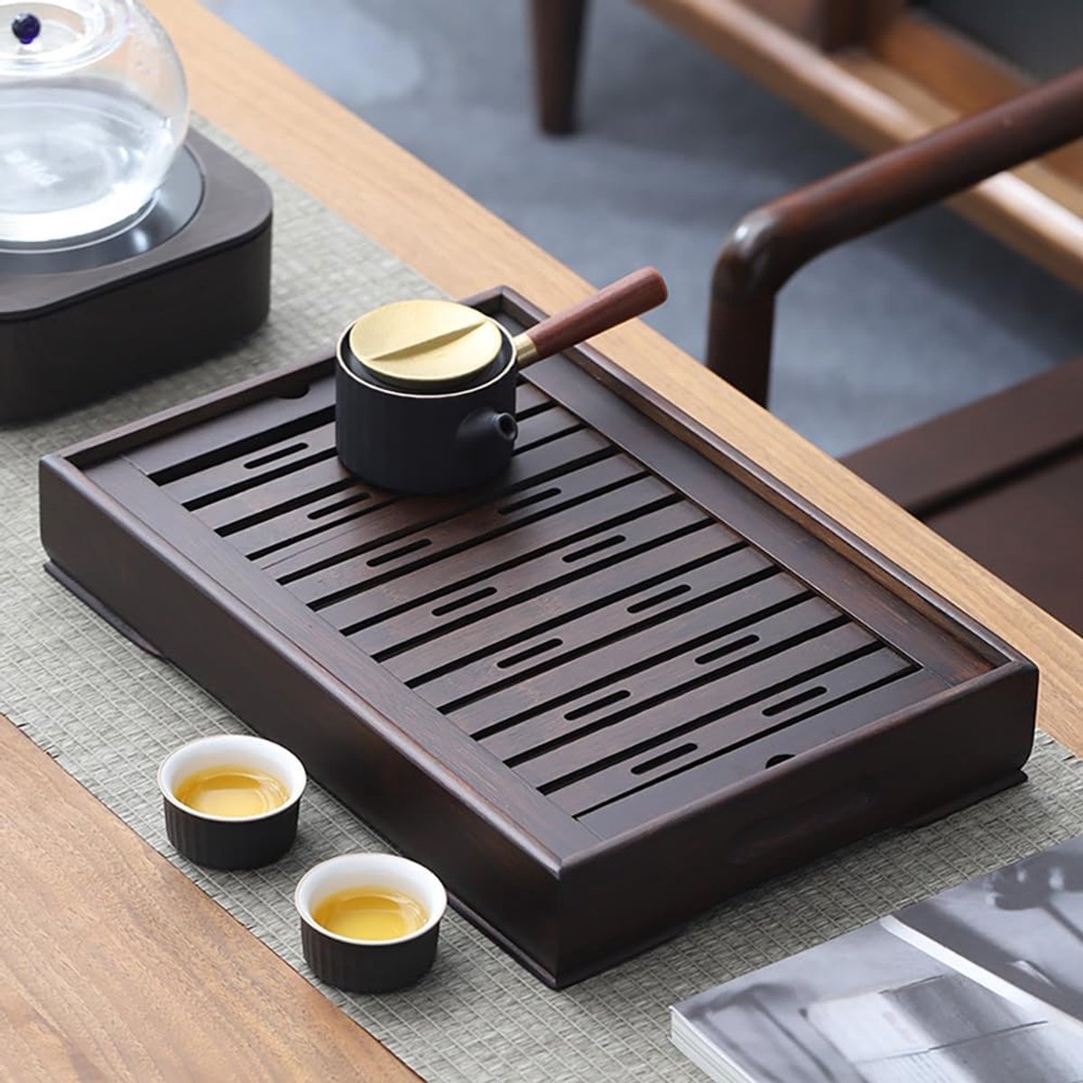 Bamboe Theeschenktablet met Waterreservoir voor Kungfu Theeceremonie