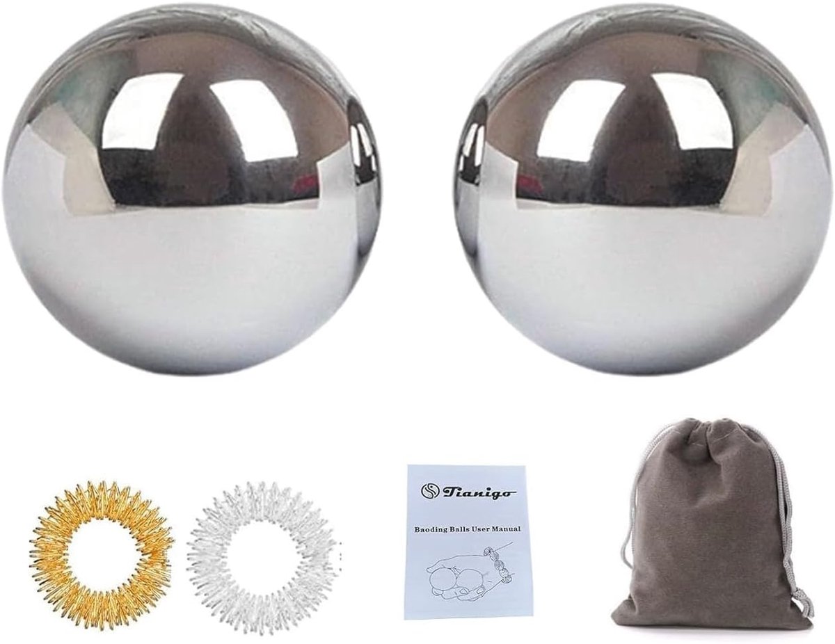 Set Roestvrijstalen Baoding Ballen 6,5 cm - Handmassage en Stressverlichting