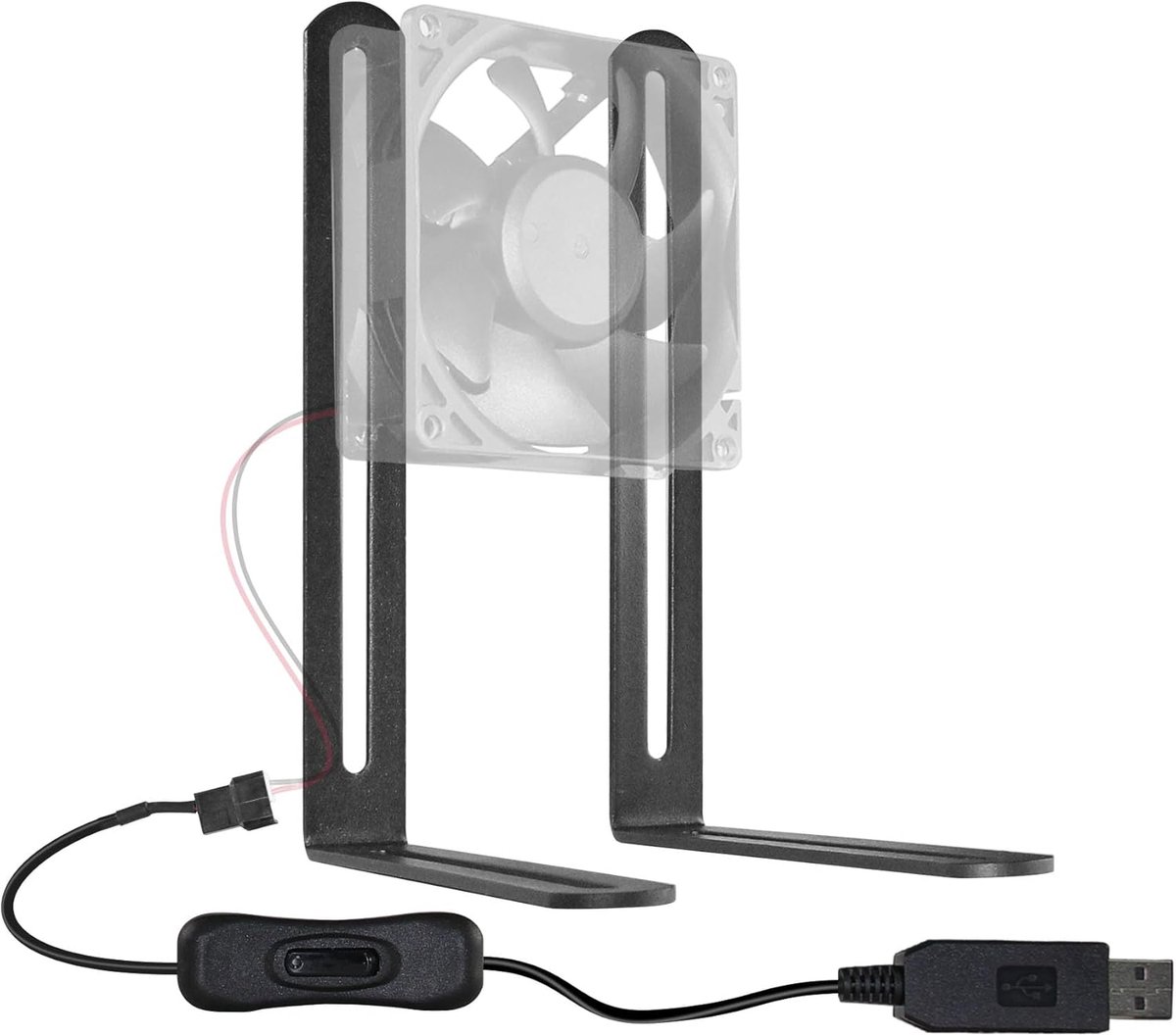 Ventilator Adapterkabel - Koel Kabel - Doe-het-zelf Koeling - Met Aan Uit Schakelaar - 34cm Kabel 20cm Beugel