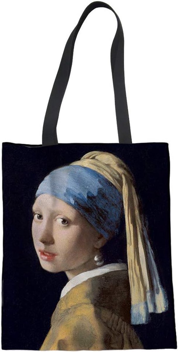 Canvas Schoudertas met Parel Oorbel Print - Herbruikbare Shoppertas
