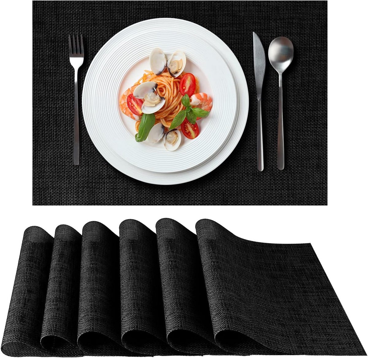 Set van 6 Zilveren Placemats - 44x32cm - Wasbare en Hittebestendige Tafelmatten