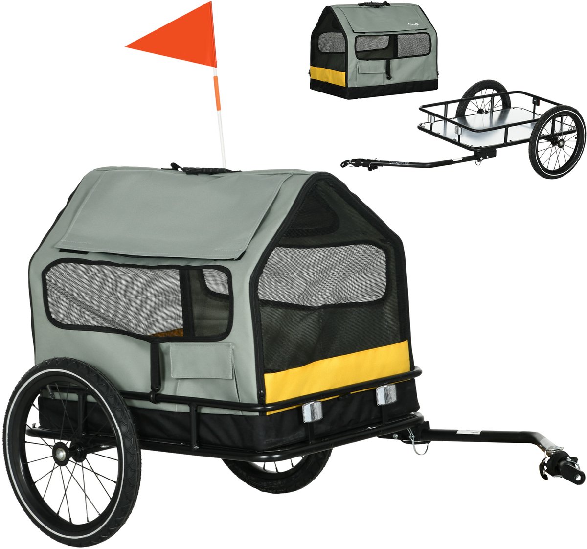 Hondenaanhanger voor op de fiets – huisdierenaanhanger tot 10 kg, met vlaggetje, groen/zwart