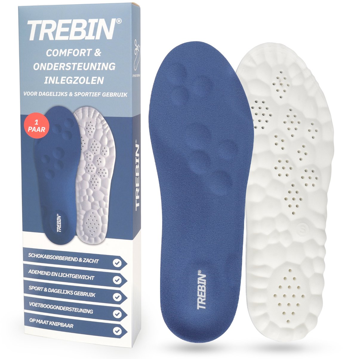 Trebin Inlegzolen - Steunzolen met Voetboogondersteuning - Schokabsorberend - Op Maat Knipbaar - Unisex - Maat S 38-40