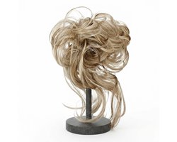 Donkerblonde haar scrunchie met lichte highlights – synthetische haarstuk knot – elastische haar bun extension – natuurlijk ogende opsteek haar accessoire voor dames