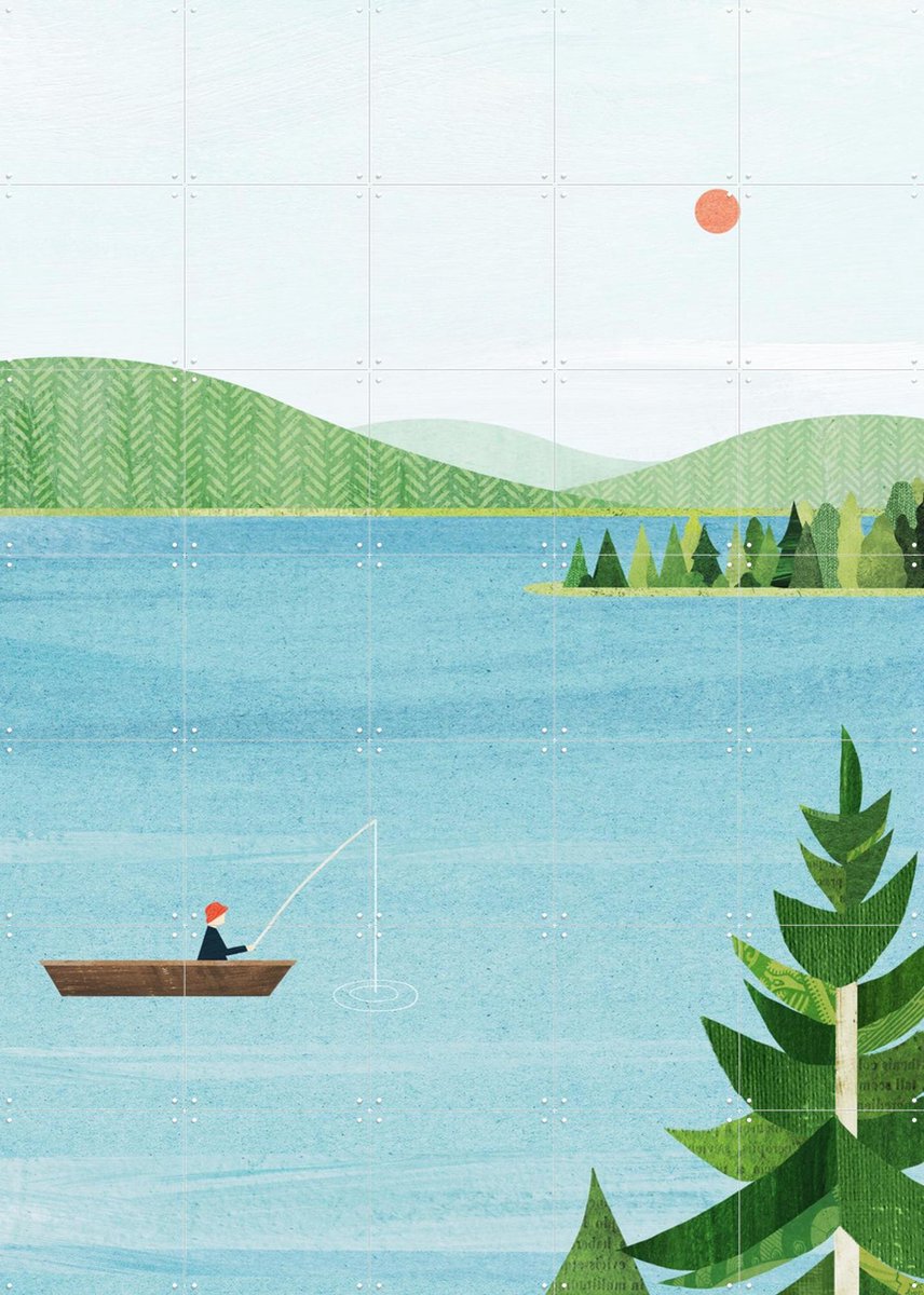 IXXI On the Lake, Henry Rivers - 100 x 140 cm - Gratis ophangtool - Grote wanddecoratie en posters - Minimalisme, Illustraties, Speels, Woonkamer