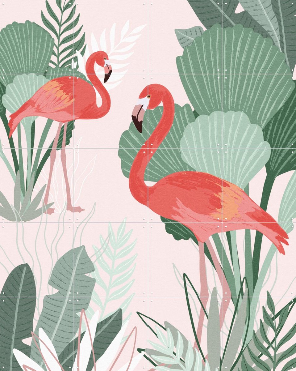 IXXI Flamingo Dreams, Goed Blauw - 80 x 100 cm - Gratis ophangtool - Grote wanddecoratie en posters - Illustraties, Speels, Woonkamer, Natuur, Vogels