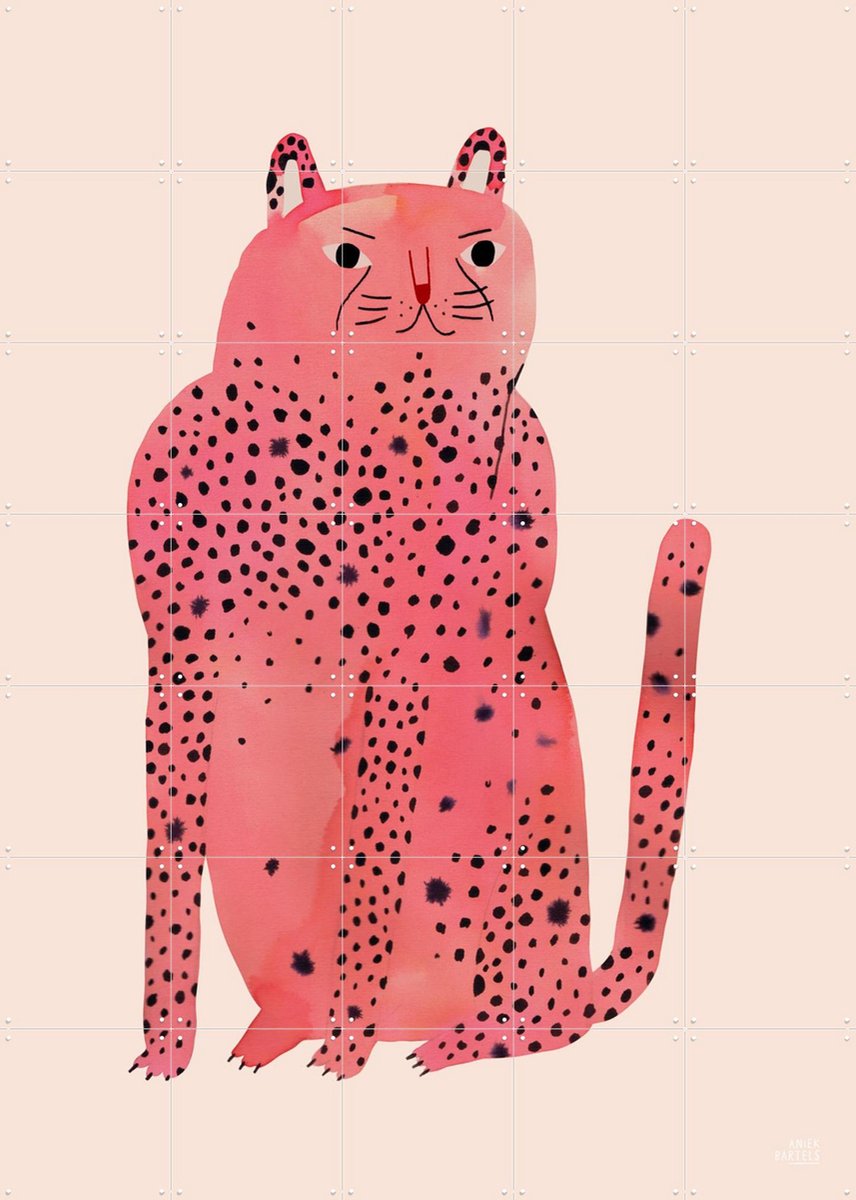 IXXI Pink Panther, Aniek Bartels - 100 x 140 cm - Gratis ophangtool - Grote wanddecoratie en posters - Kleurrijk, Aquarel, Illustraties, Fantasierijk