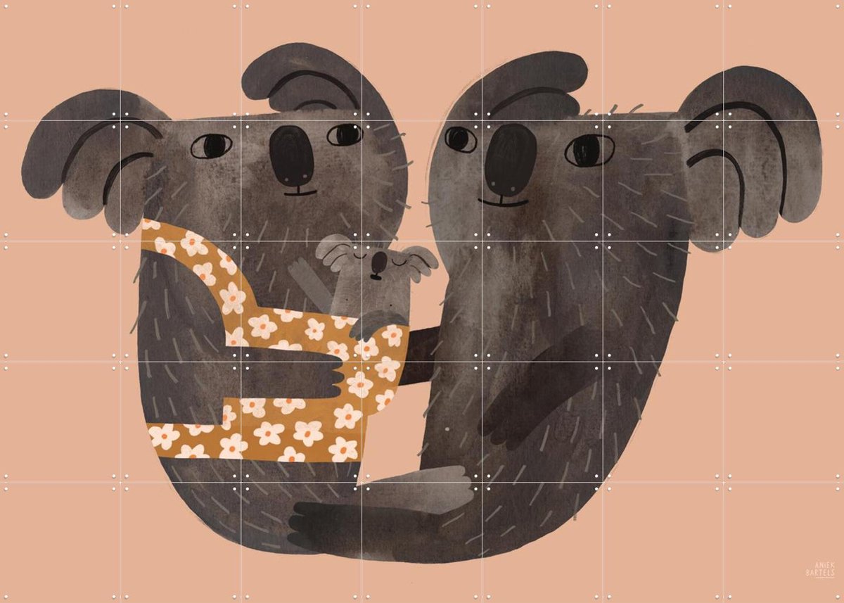 IXXI Koala Family, Aniek Bartels - 140 x 100 cm - Gratis ophangtool - Grote wanddecoratie en posters - Illustraties, Speels, Cartoonesk, Kinderkamer