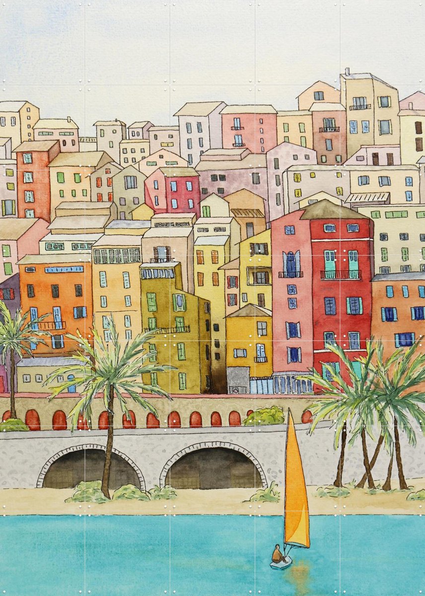 IXXI Sailing off the coast of a major city, Natalie Bruns - 100 x 140 cm - Gratis ophangtool - Grote wanddecoratie en posters - Illustraties, Speels