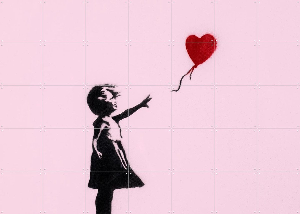 IXXI Girl with Balloon - pink, Banksy - 140 x 100 cm - Gratis ophangtool - Grote wanddecoratie en posters - Street art, Pop art, Grafisch Ontwerp