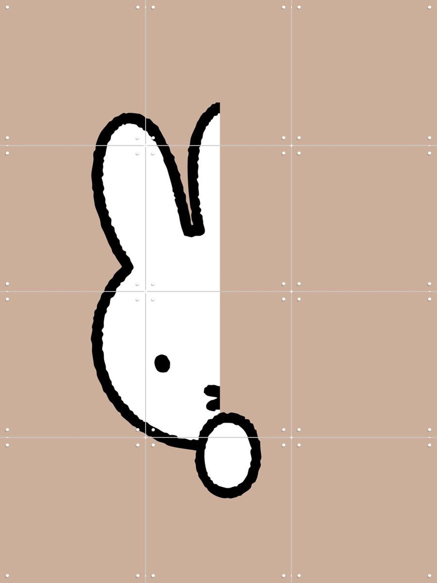 IXXI Nijntje Verstoppertje Zand, Nijntje - 60 x 80 cm - Gratis ophangtool - Grote wanddecoratie en posters - Line art, Illustraties, Cartoonesk