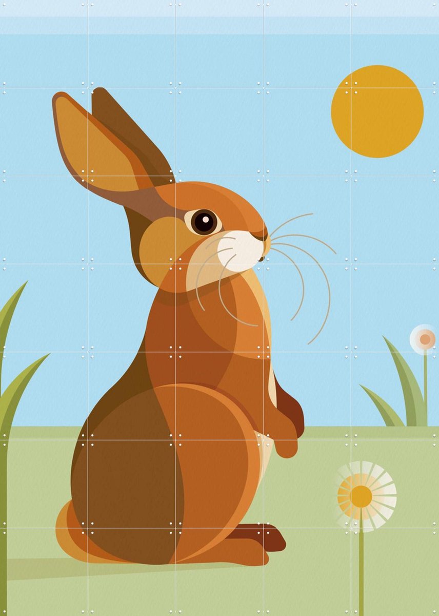 IXXI Konijn, Elke Uijtewaal - 100 x 140 cm - Gratis ophangtool - Grote wanddecoratie en posters - Illustraties, Cartoonesk, Kleurrijk, Grafisch