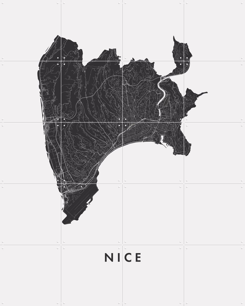 IXXI Nice City Map, Kunst in Kaart - 80 x 100 cm - Gratis ophangtool - Grote wanddecoratie en posters - Grafisch Ontwerp, Line art, Minimalisme