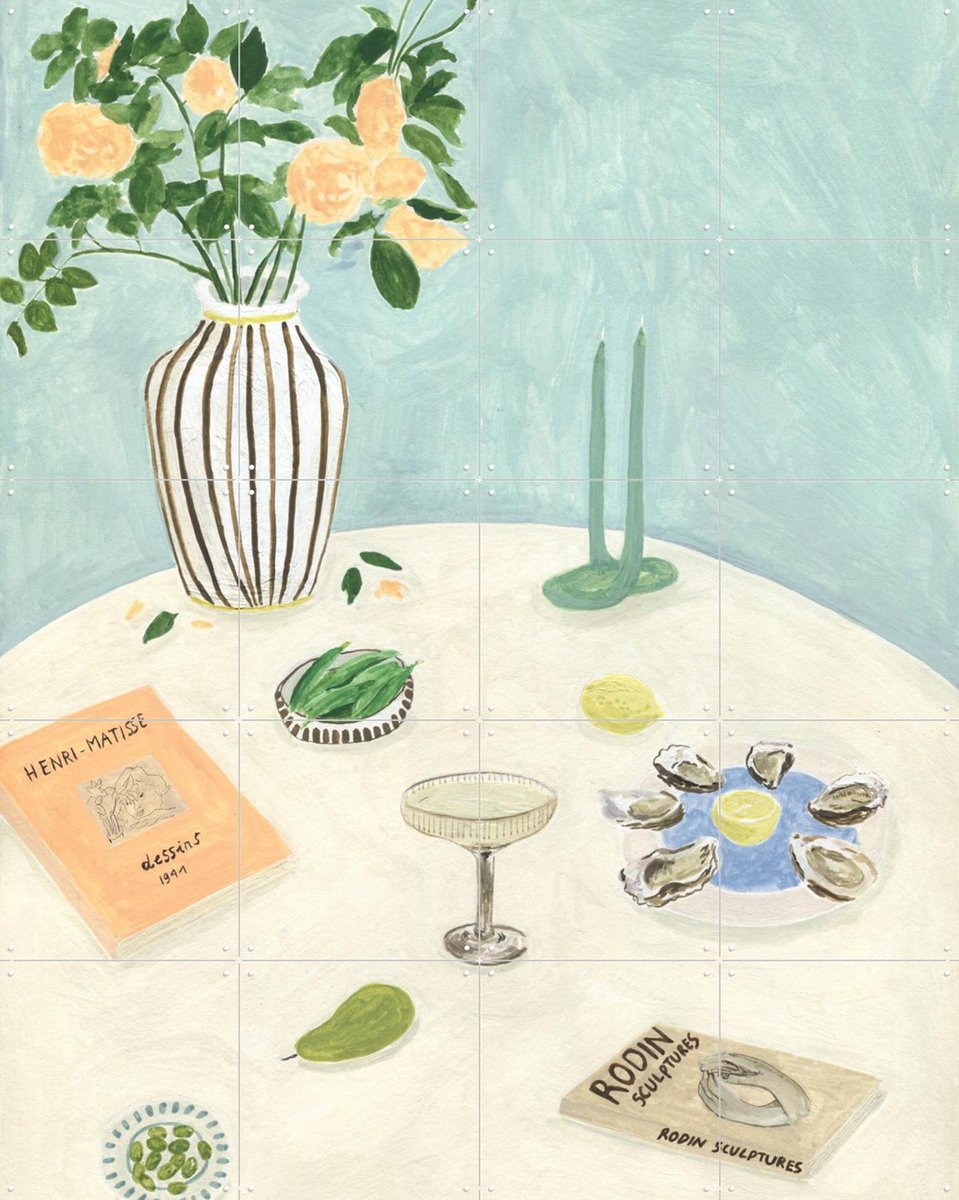 IXXI Oysters and Art Books, Isabelle Vandeplassche - 80 x 100 cm - Gratis ophangtool - Grote wanddecoratie en posters - Aquarel, Illustraties