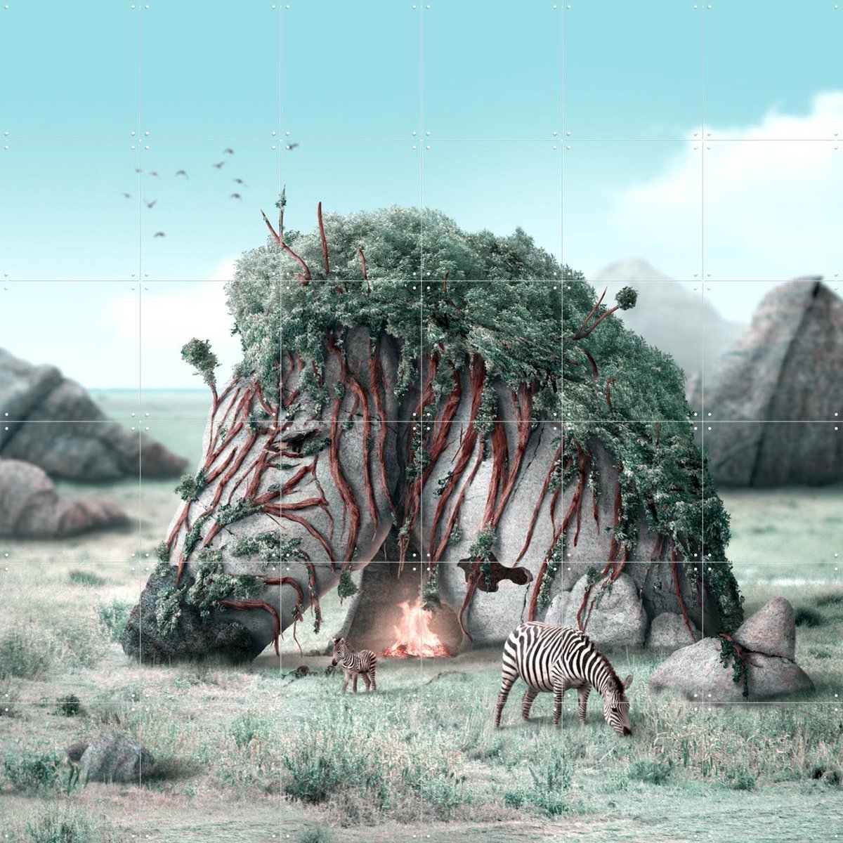 IXXI Majestic Rock, Julien Tabet - 120 x 120 cm - Gratis ophangtool - Grote wanddecoratie en posters - Digitale Kunst, Fotografie, Surrealisme