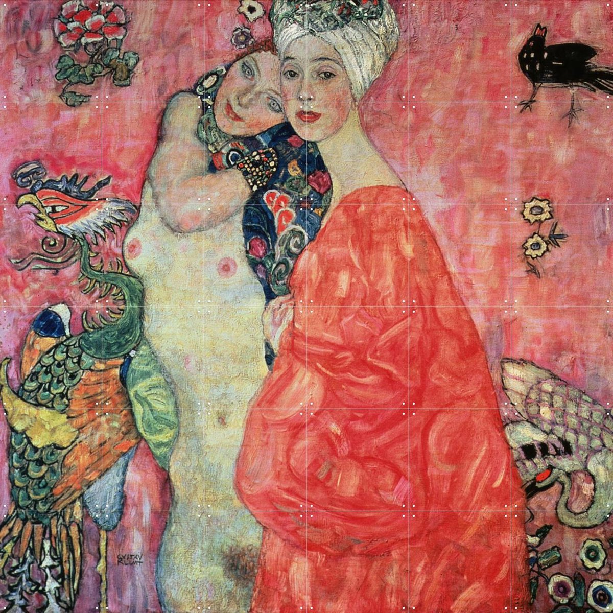 IXXI The Girlfriends, Gustav Klimt & Bridgeman Images - 120 x 120 cm - Gratis ophangtool - Grote wanddecoratie en posters - Art Nouveau, Olieverf