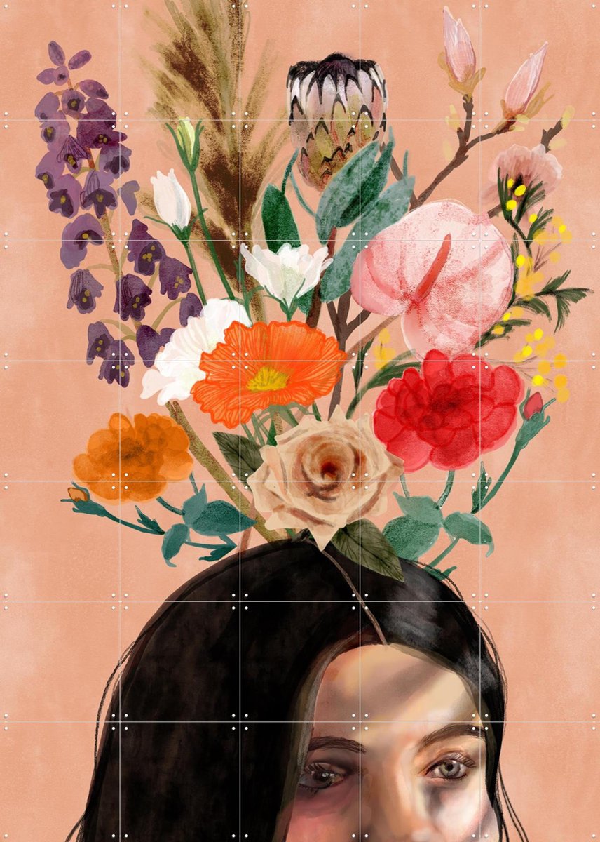 IXXI Flowery Thoughts, Esther Sepers - 100 x 140 cm - Gratis ophangtool - Grote wanddecoratie en posters - Aquarel, Kleurrijk, Illustraties