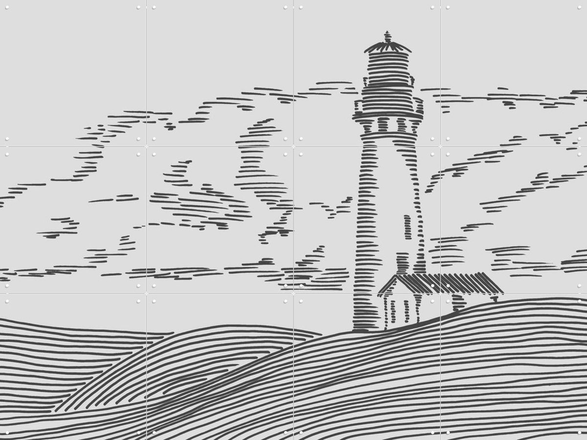 IXXI Storm Coming at the Lighthouse, Natalie Bruns - 80 x 60 cm - Gratis ophangtool - Grote wanddecoratie en posters - Minimalisme, Line art