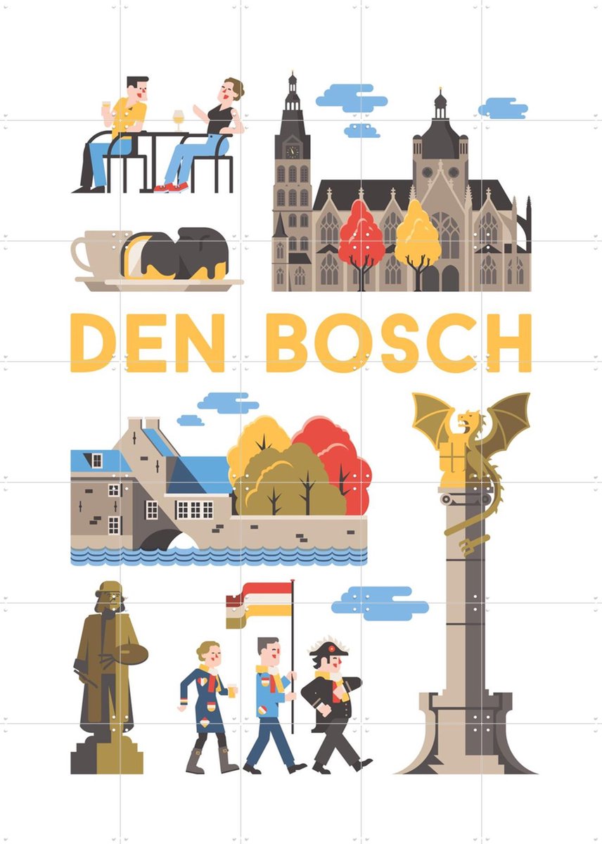IXXI Den Bosch, Jochem Coenen & Kunst in Kaart - 100 x 140 cm - Gratis ophangtool - Grote wanddecoratie en posters - Grafisch Ontwerp, Speels