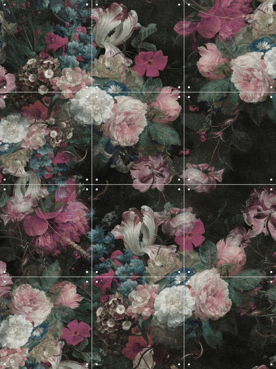 IXXI Moody Baroque Florals, Bloomery Decor - 60 x 80 cm - Gratis ophangtool - Grote wanddecoratie en posters - Klassiek, Vintage, Woonkamer, Eetkamer
