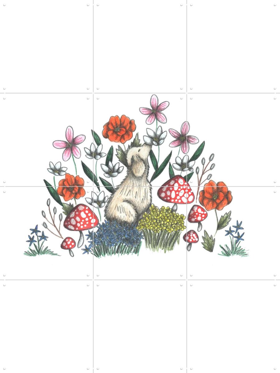 IXXI Smell the Flowers, Cecilia Battaini - 60 x 80 cm - Gratis ophangtool - Grote wanddecoratie en posters - Kleurrijk, Illustraties, Speels