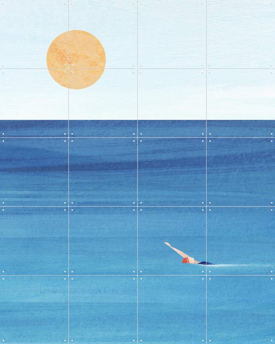 IXXI Sunset Swim, Henry Rivers - 80 x 100 cm - Gratis ophangtool - Grote wanddecoratie en posters - Minimalisme, Illustraties, Woonkamer, Slaapkamer