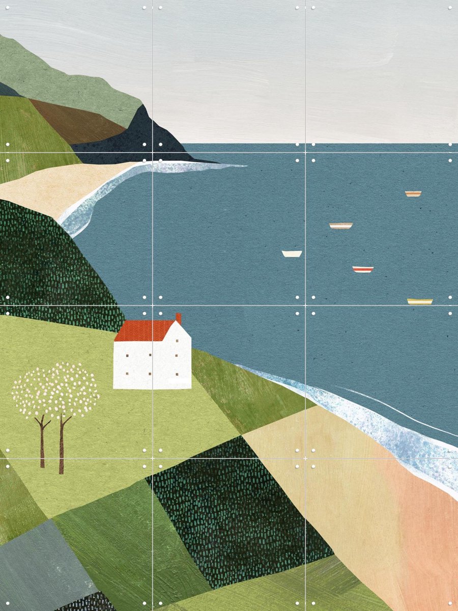 IXXI House on the Cliff, Henry Rivers - 60 x 80 cm - Gratis ophangtool - Grote wanddecoratie en posters - Illustraties, Minimalisme, Speels