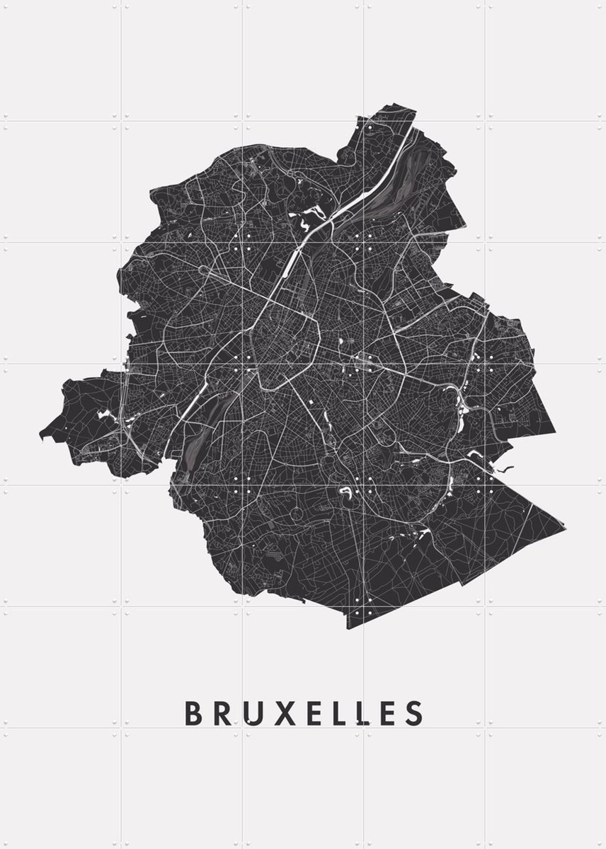 IXXI Bruxelles City Map, Kunst in Kaart - 100 x 140 cm - Gratis ophangtool - Grote wanddecoratie en posters - Grafisch Ontwerp, Line art, Technische