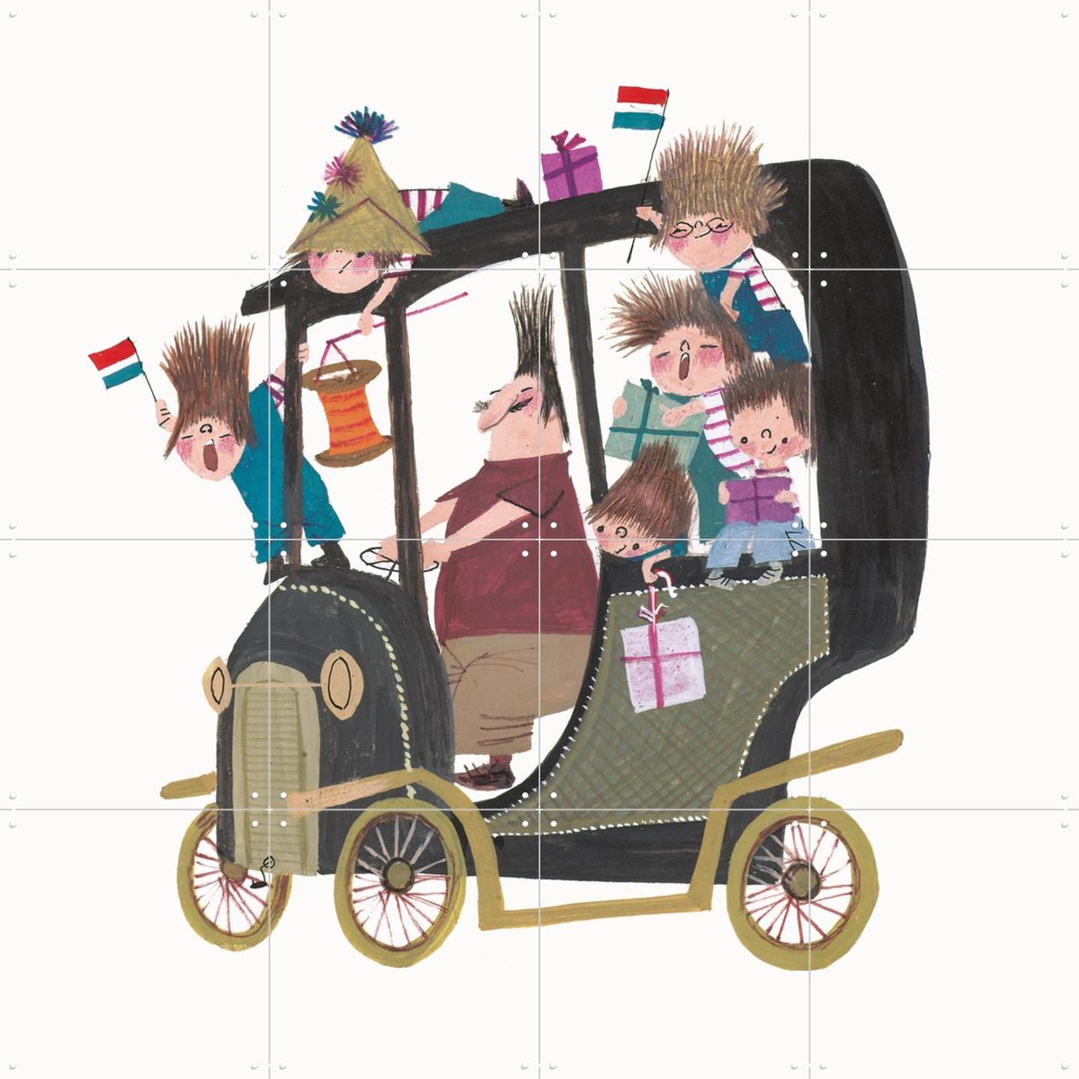 IXXI Auto, Fiep Westendorp - 80 x 80 cm - Gratis ophangtool - Grote wanddecoratie en posters - Speels, Kleurrijk, Cartoonesk, Illustraties, Babykamer