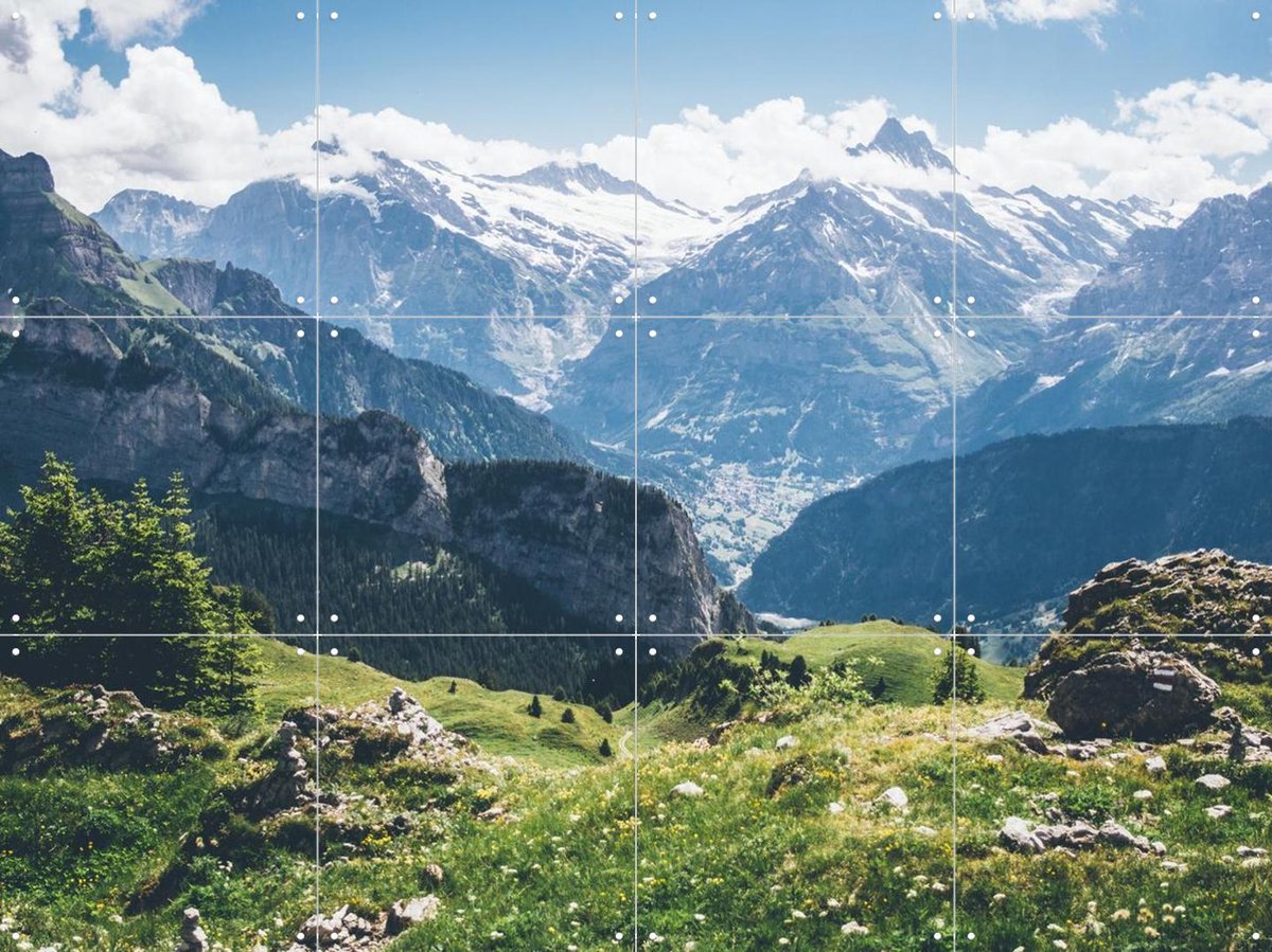 IXXI Swiss Summer Alps, Pati Photography - 80 x 60 cm - Gratis ophangtool - Grote wanddecoratie en posters - Fotografie, Kleurrijk, Naturalisme