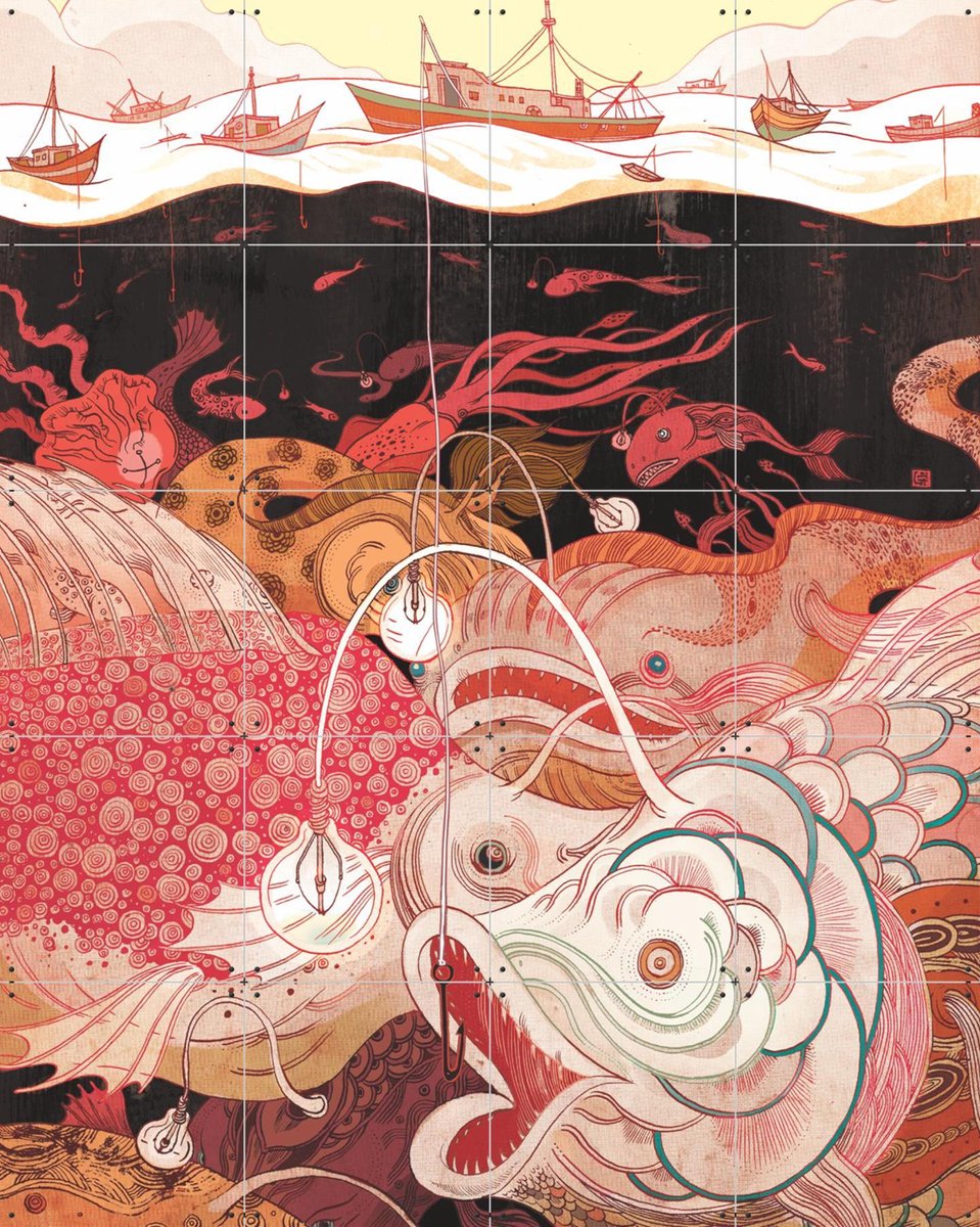 IXXI Deep Thinker, Victo Ngai - 80 x 100 cm - Gratis ophangtool - Grote wanddecoratie en posters - Digitale Kunst, Illustraties, Woonkamer, Zeeleven