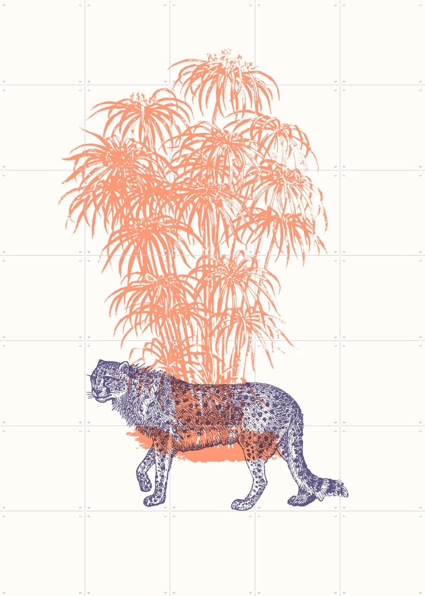 IXXI Cheetah tree, Florent Bodart - 100 x 140 cm - Gratis ophangtool - Grote wanddecoratie en posters - Houtsnede, Speels, Art Deco, Illustraties
