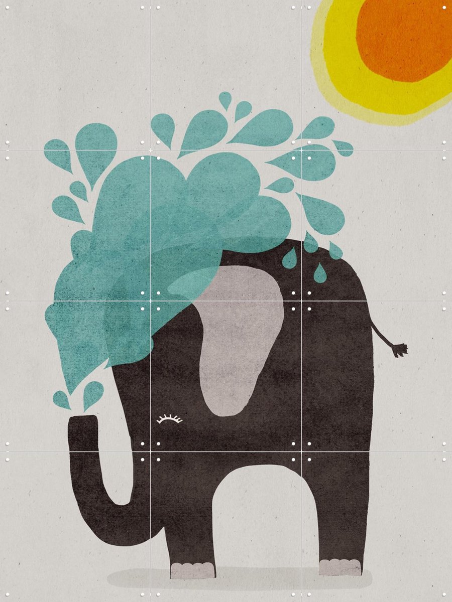 IXXI Funny elephant, Treechild & Various - 60 x 80 cm - Gratis ophangtool - Grote wanddecoratie en posters - Cartoonesk, Illustraties, Speels