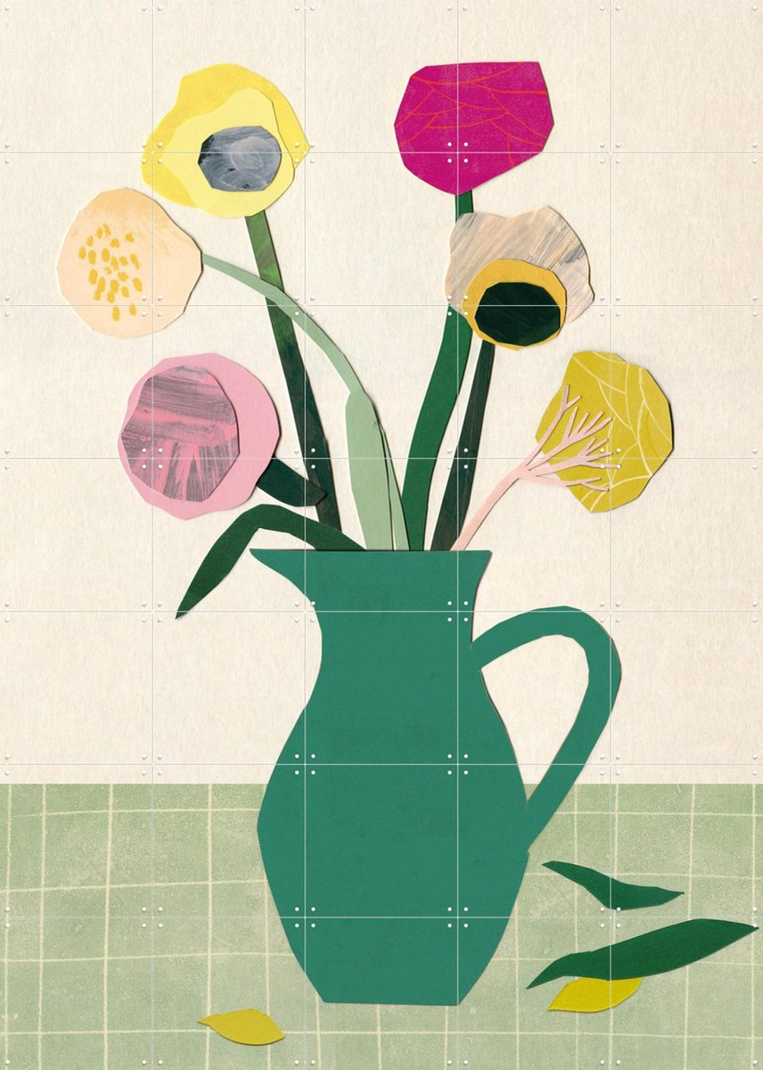 IXXI Flowers 1, Signorinah - 100 x 140 cm - Gratis ophangtool - Grote wanddecoratie en posters - Collage, Kleurrijk, Illustraties, Speels, Woonkamer