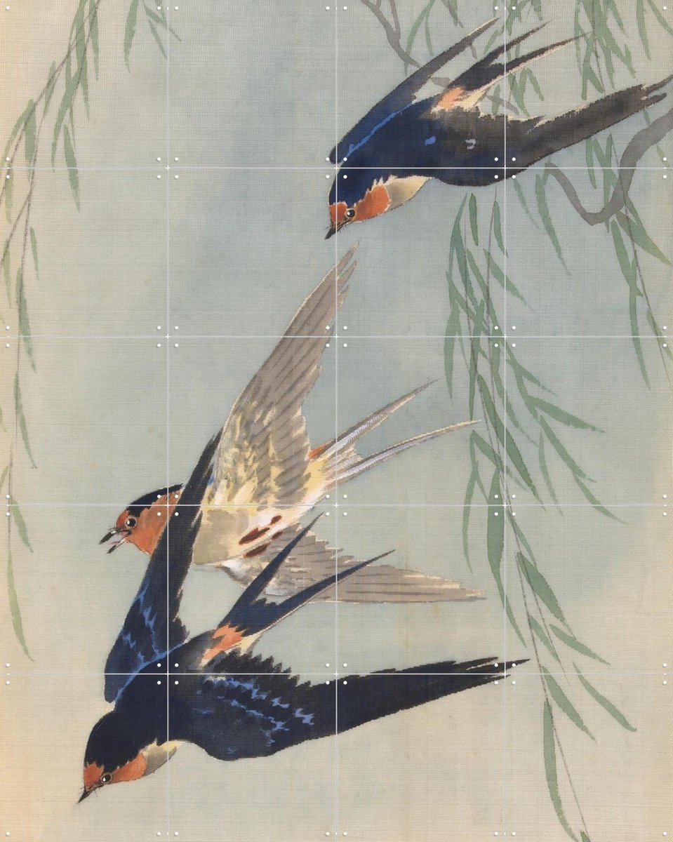IXXI Three Birds in Full Flight, Ohara Koson & Rijksmuseum - 80 x 100 cm - Gratis ophangtool - Grote wanddecoratie en posters - Klassiek, Houtsnede