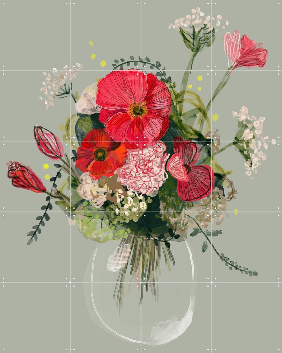 IXXI Flower Vase, Esther Sepers - 80 x 100 cm - Gratis ophangtool - Grote wanddecoratie en posters - Digitale Kunst, Illustraties, Kleurrijk