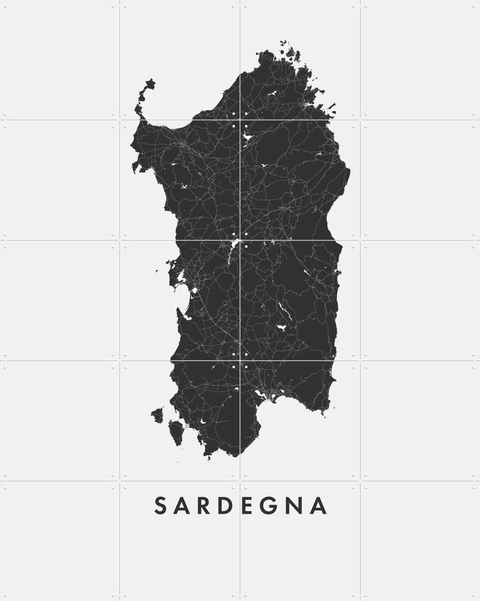 IXXI Sardegna Island Map, Kunst in Kaart - 80 x 100 cm - Gratis ophangtool - Grote wanddecoratie en posters - Minimalisme, Technische Tekening