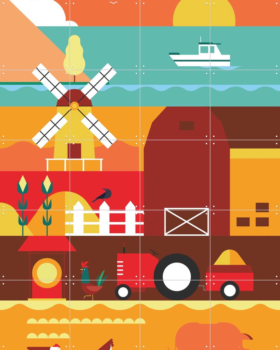 IXXI Farm, Studio Kars + Boom - 80 x 100 cm - Gratis ophangtool - Grote wanddecoratie en posters - Kleurrijk, Illustraties, Geometrische Kunst