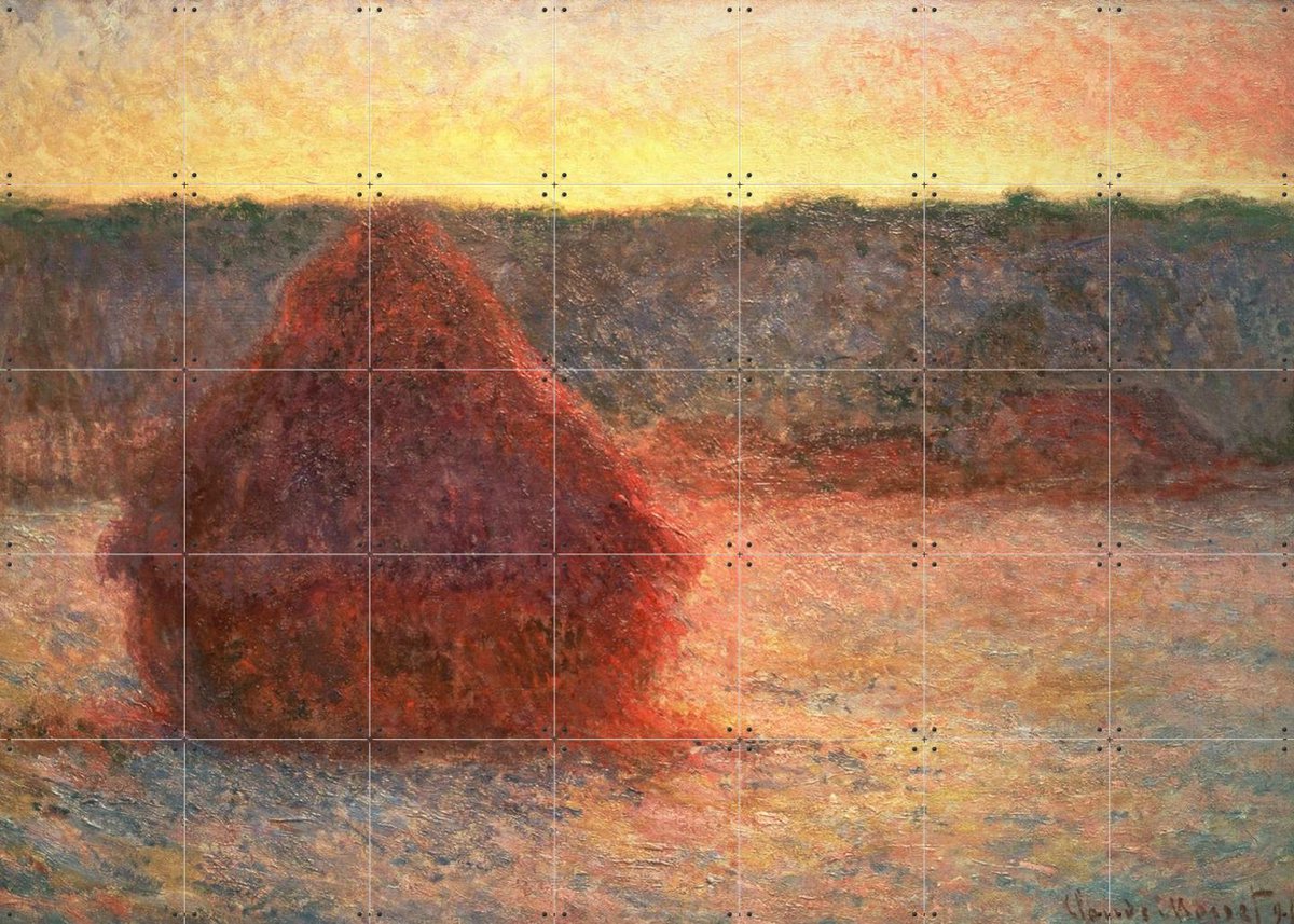 IXXI Haystacks at Sunset - Frosty Weather, Claude Monet & Bridgeman Images - 140 x 100 cm - Gratis ophangtool - Grote wanddecoratie en posters -