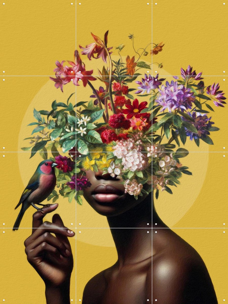 IXXI Birdday Girl, Marja van den Hurk - 60 x 80 cm - Gratis ophangtool - Grote wanddecoratie en posters - Digitale Kunst, Illustraties, Kleurrijk